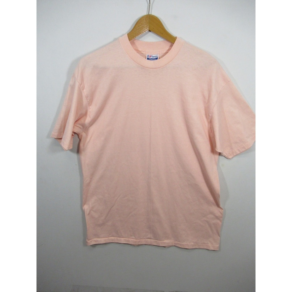 Vintage 80s 90s Hanes Fifty-Fifty Blank T-shirt Men XL Pink Single Stitch
